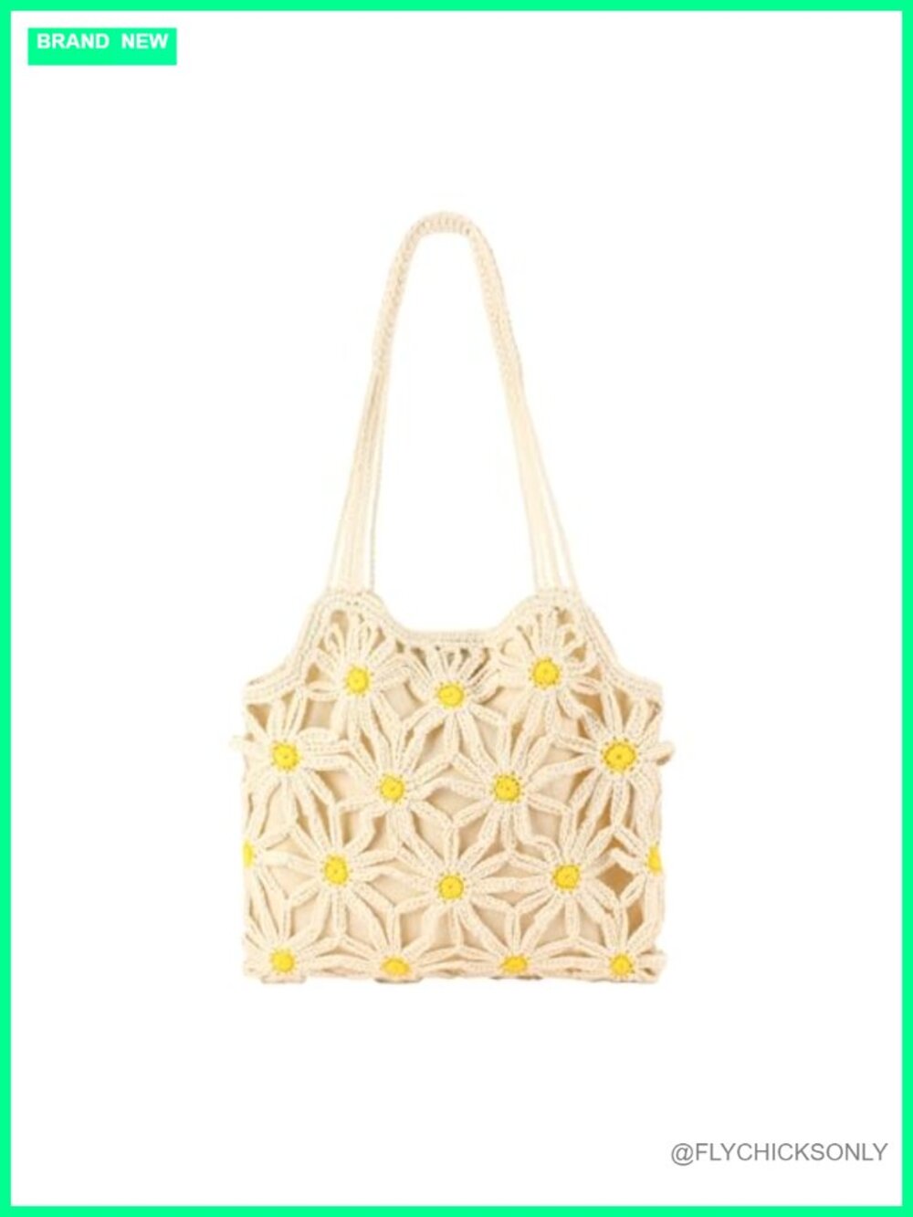 Woven Crochet Beach Tote Bag Mesh Flower Summer Shoulder Bag